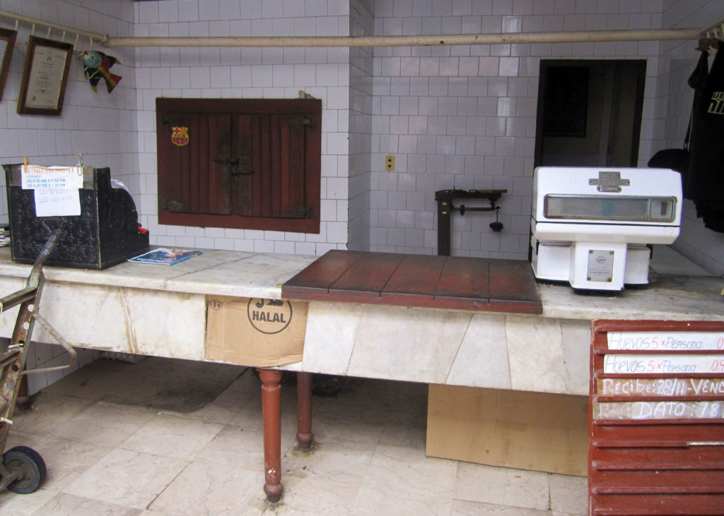 An empty butcher shop in Cuba