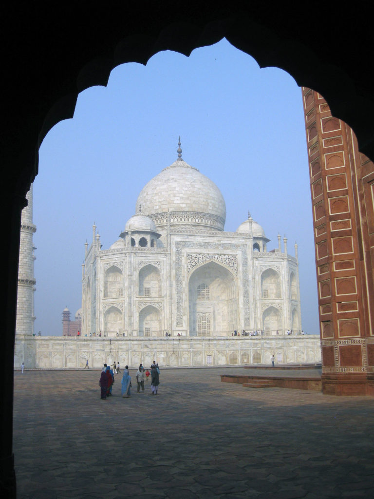 picture of the Taj Mahal through an archway