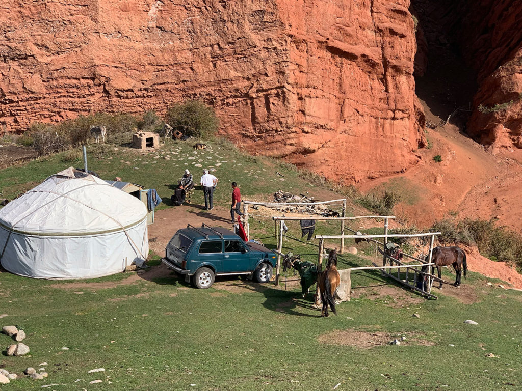 looking down on a camp with Kyrgyz hunters 