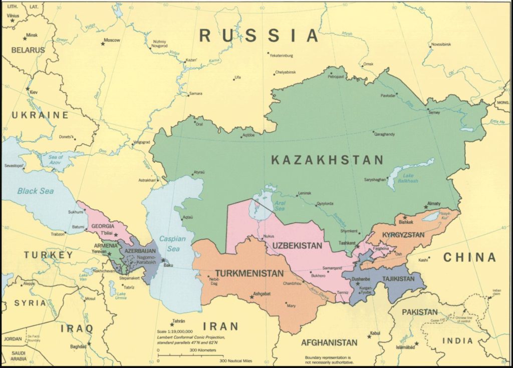 a map of the Stans in Central Asia