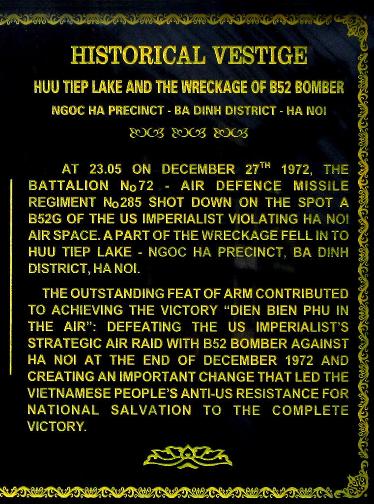 a plaque commemorating North Vietnam shooting down an American bomber