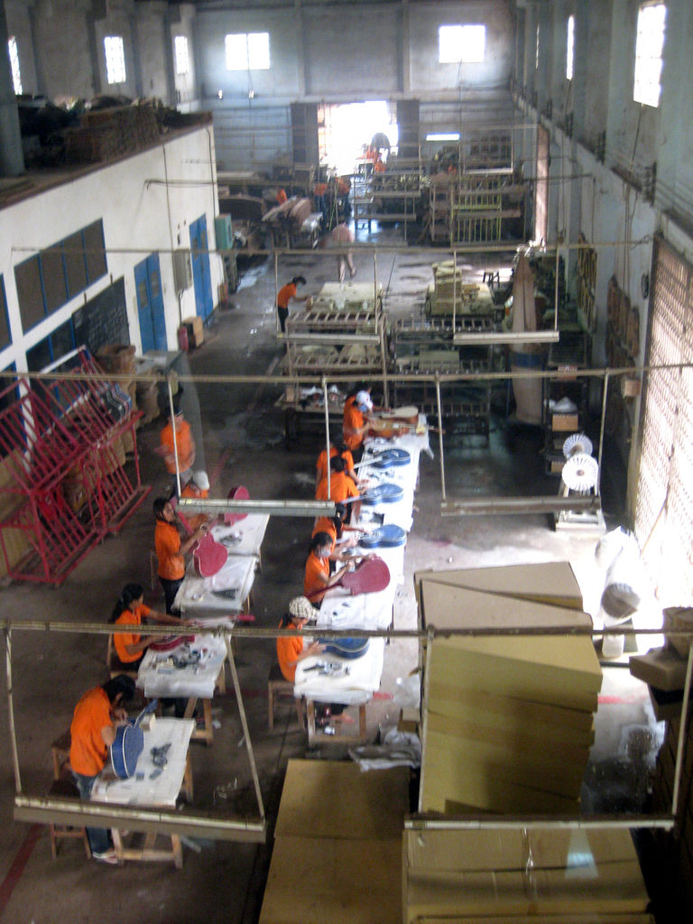 a view looking down to a crude factory floor